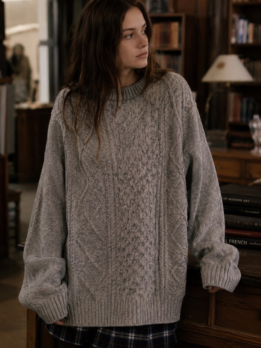 Wind River Cable Knit Sweater XL Rory Gilmore Grandpa Core Gray Cozy Oversized